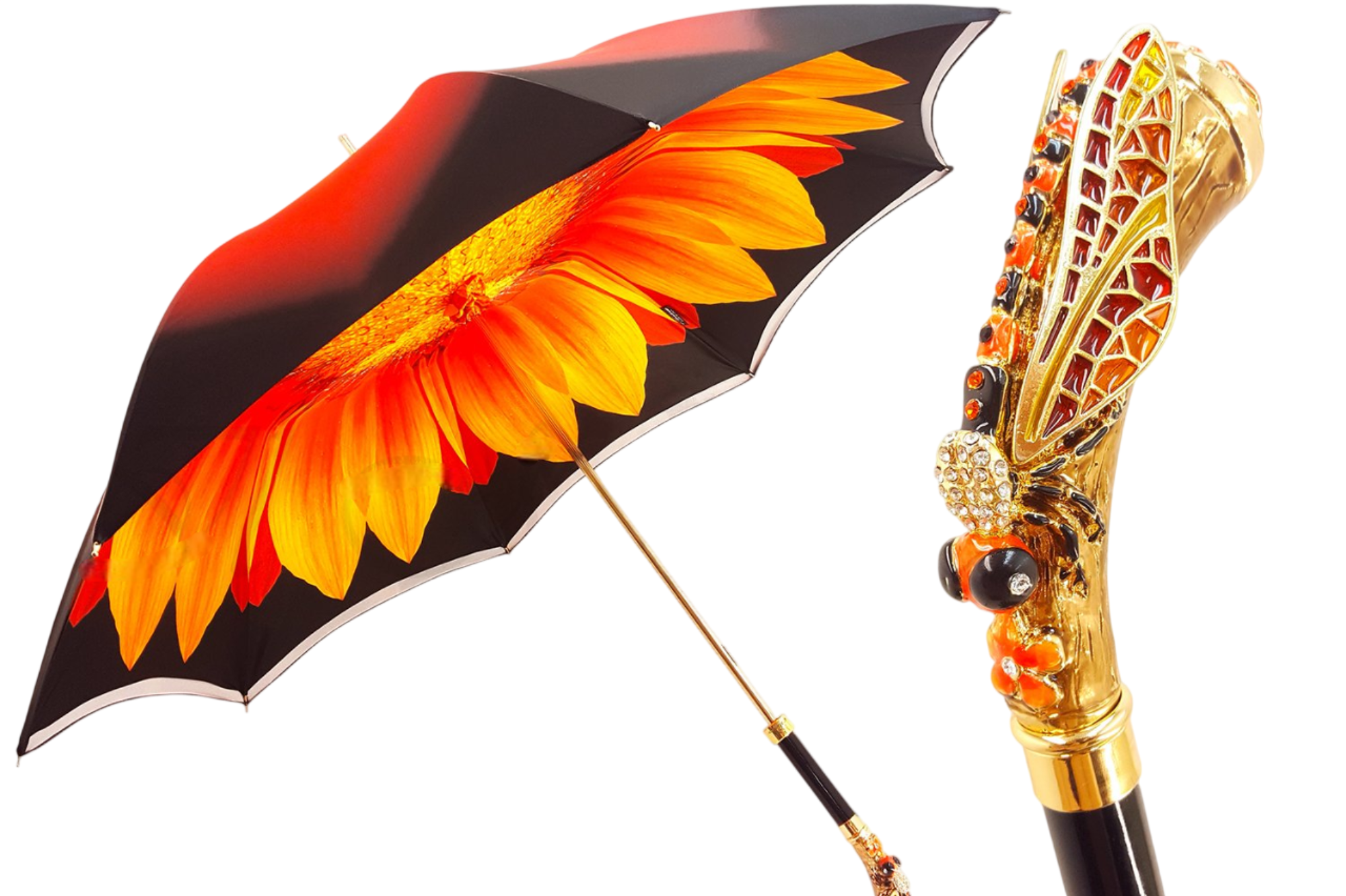 Ilmarchesato dragonfly-inspired double canopy luxury umbrella for women, showcasing intricate design and vibrant colors.
