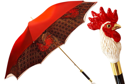 Ilmarchesato red rooster-themed luxury umbrella for women, featuring a stylish design and sturdy construction.