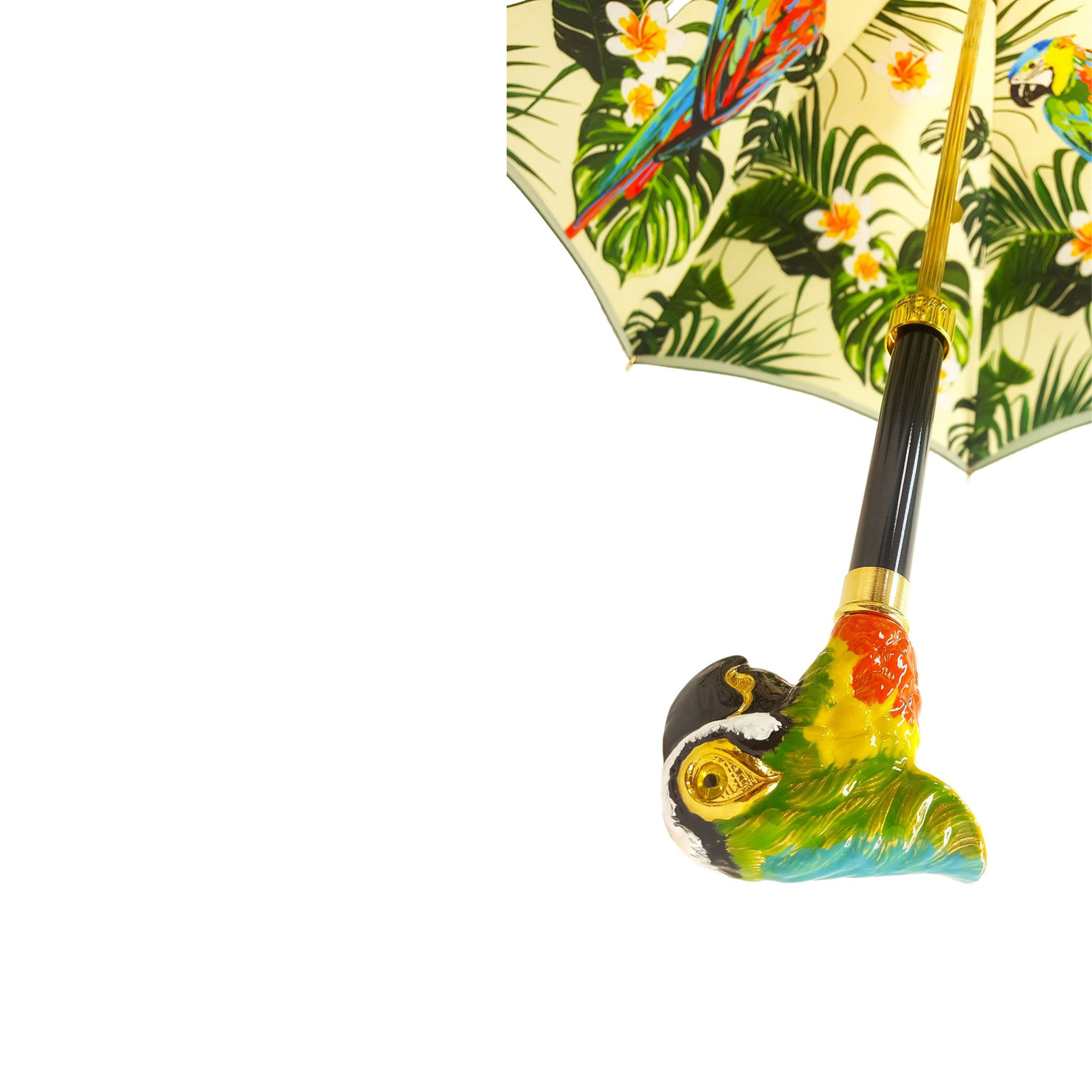 Ilmarchesato parrot-inspired double canopy luxury umbrella for women, featuring vibrant colors and elegant design.