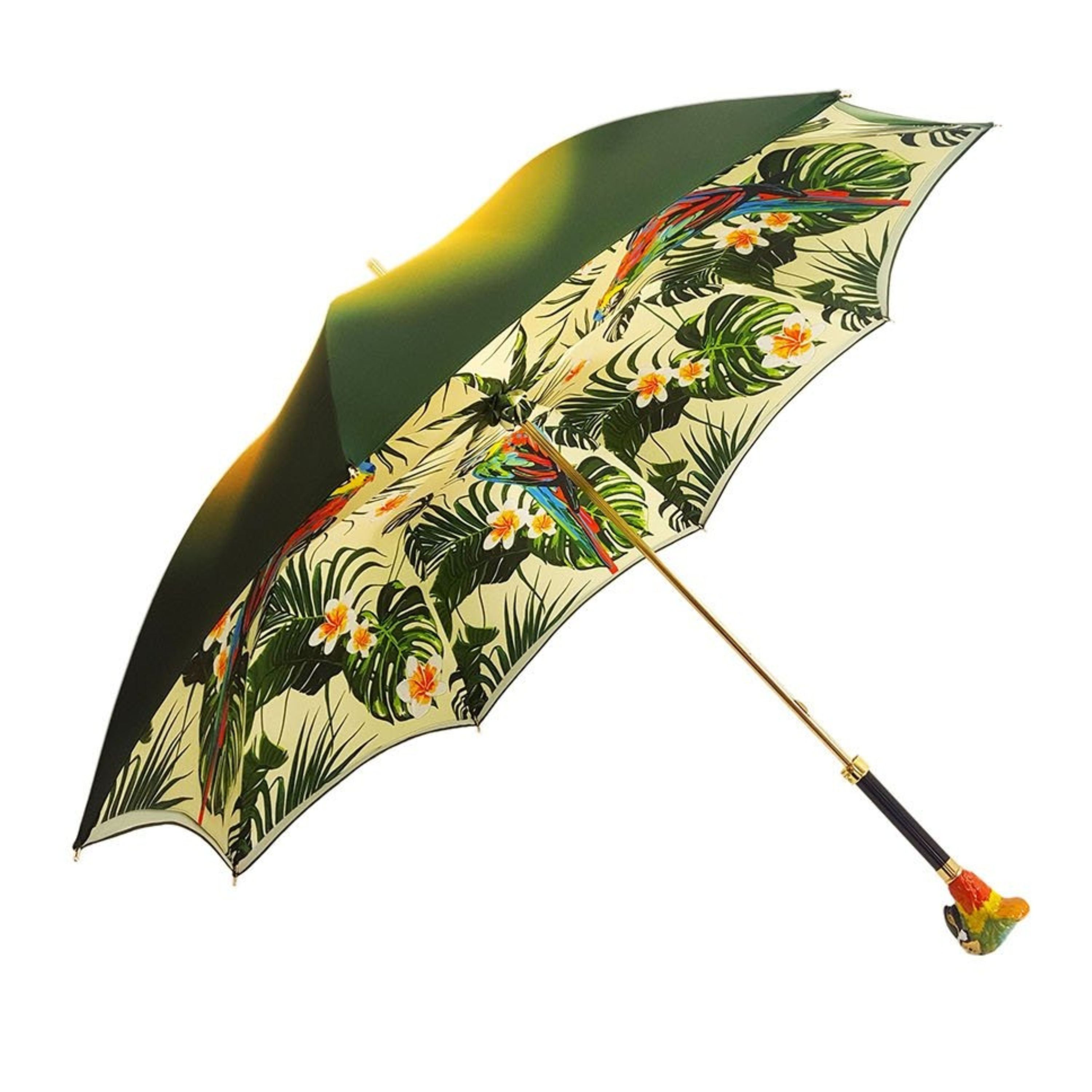Ilmarchesato parrot-inspired double canopy luxury umbrella for women, showcasing vibrant colors and elegant design.