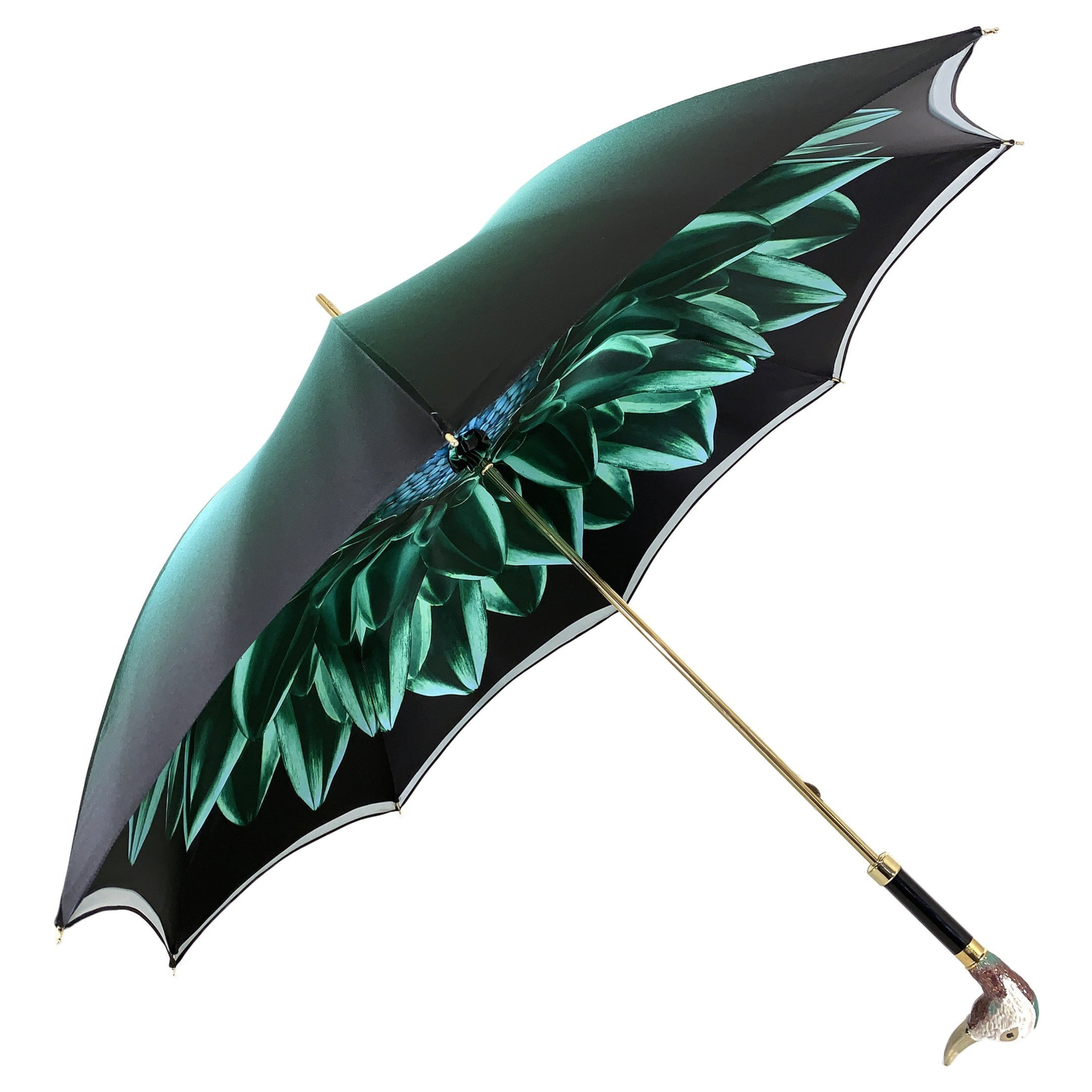 Ilmarchesato teal floral double canopy luxury umbrella for women, showcasing vibrant flowers and elegant design.