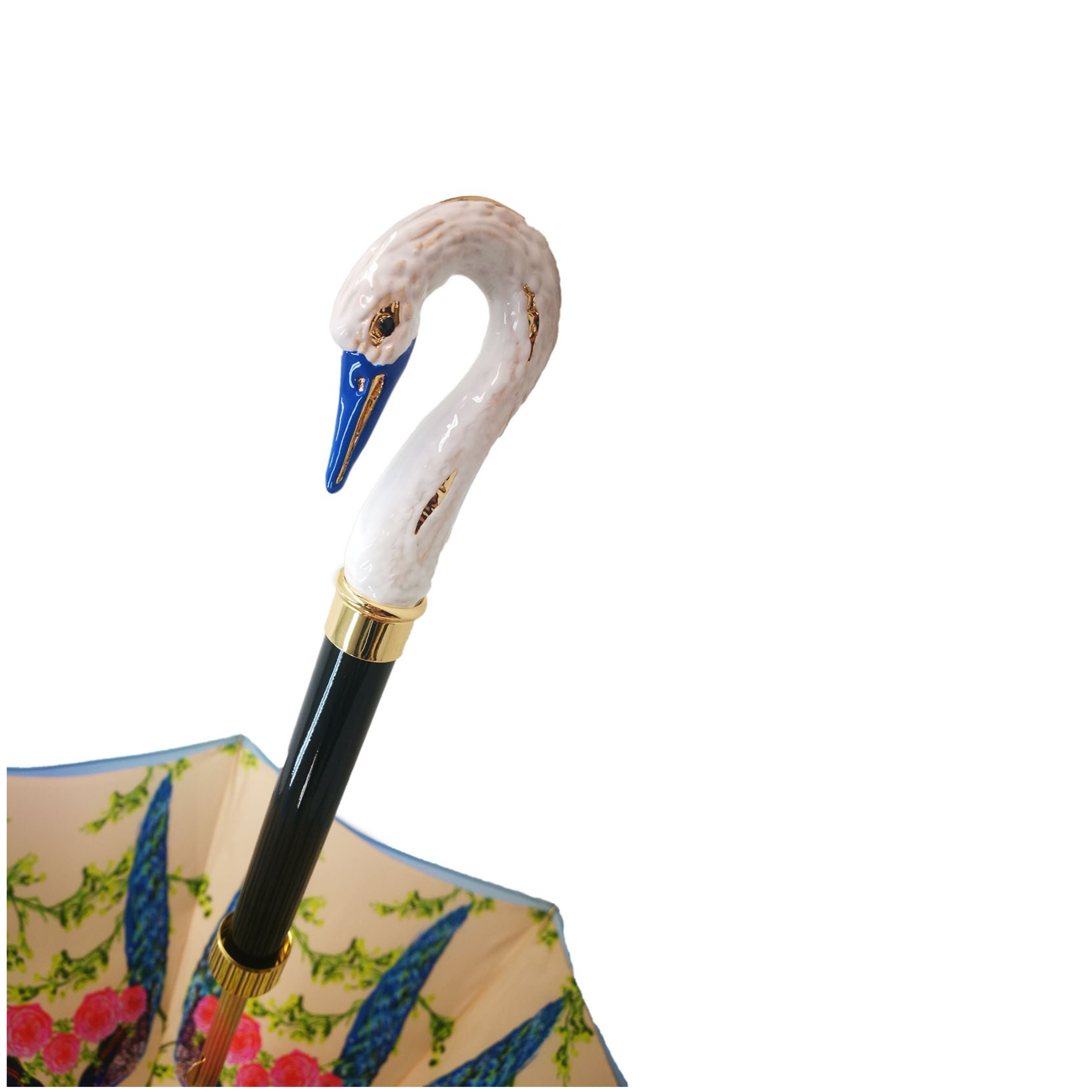 Luxury Swan-Themed Double Canopy Umbrella by Ilmarchesato featuring elegant design and sturdy construction for women.