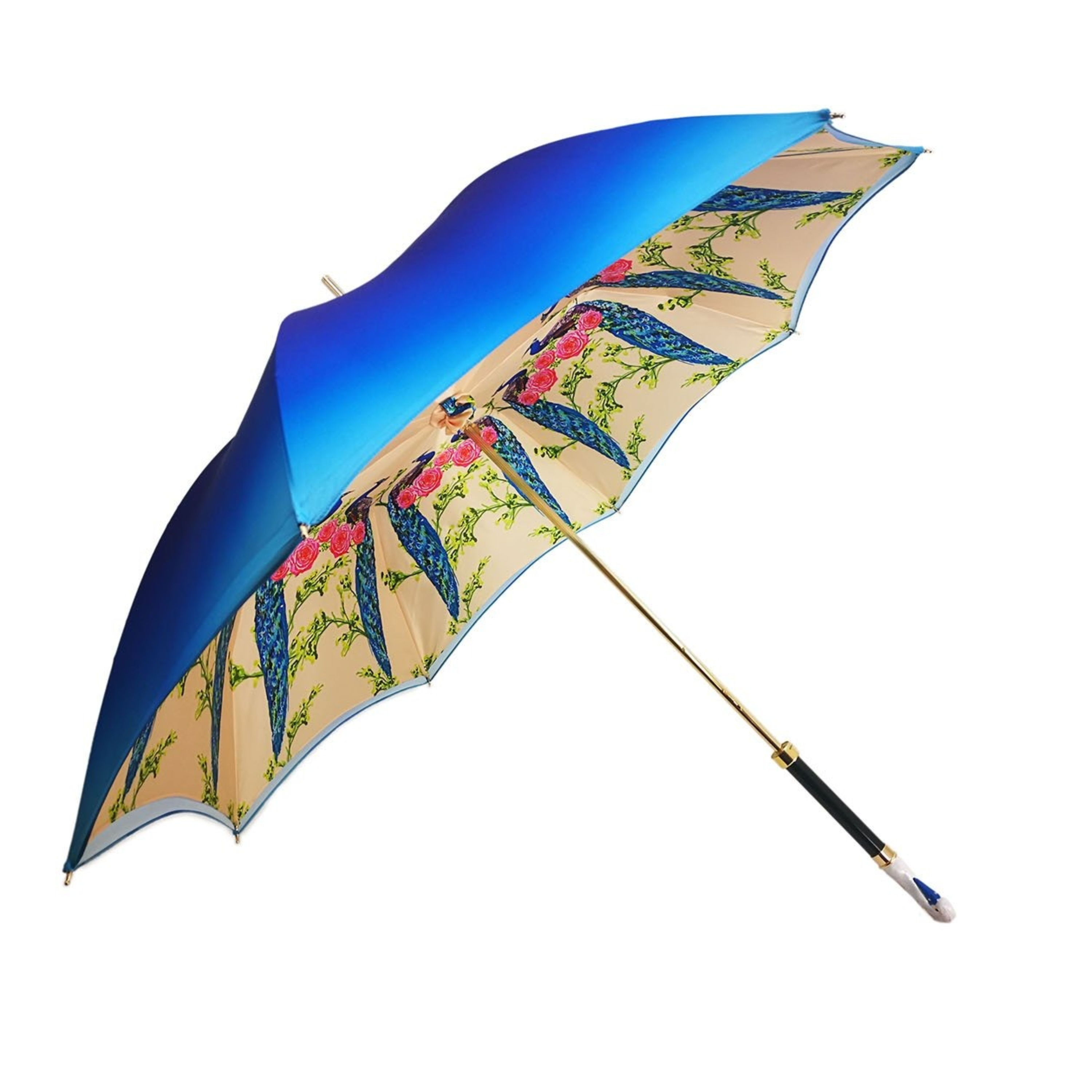 Luxury swan-themed double canopy umbrella for women by Ilmarchesato, featuring elegant design and sturdy construction.