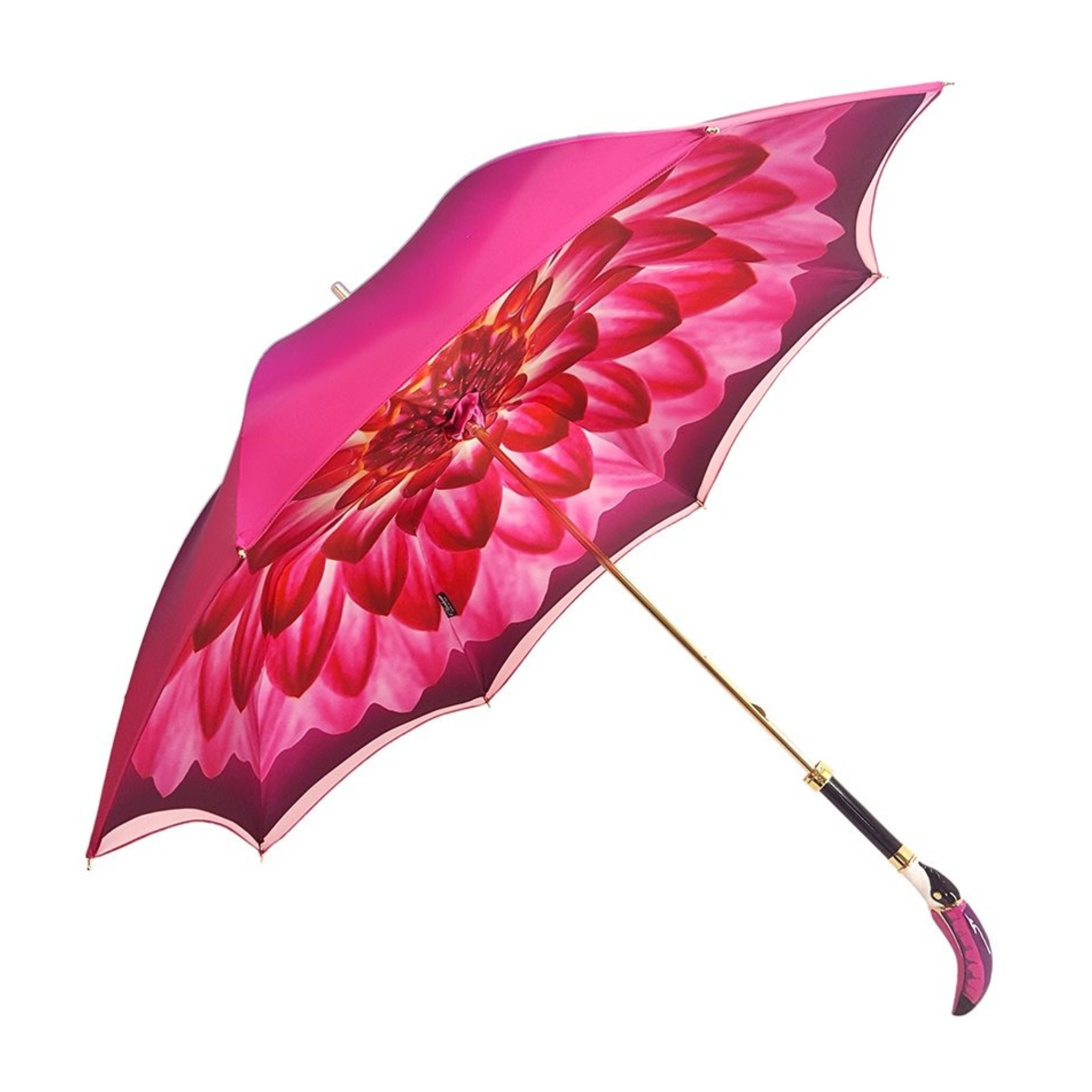 Ilmarchesato double canopy toucan umbrella with gradient fuchsia rain umbrella, vibrant bird design and luxurious style.