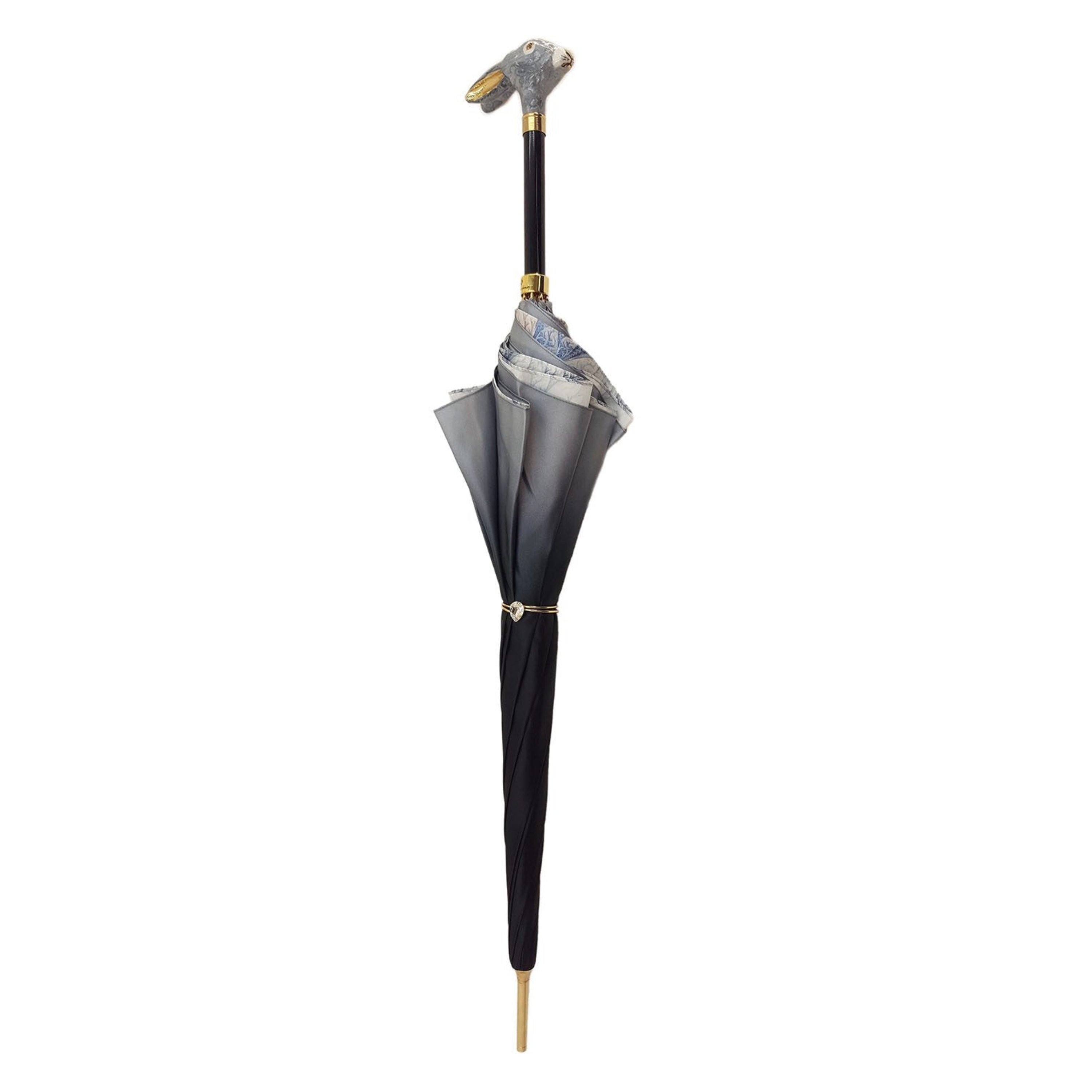 Elegant gradient grey Ilmarchesato rabbit umbrella with a luxury design, perfect for rainy days.