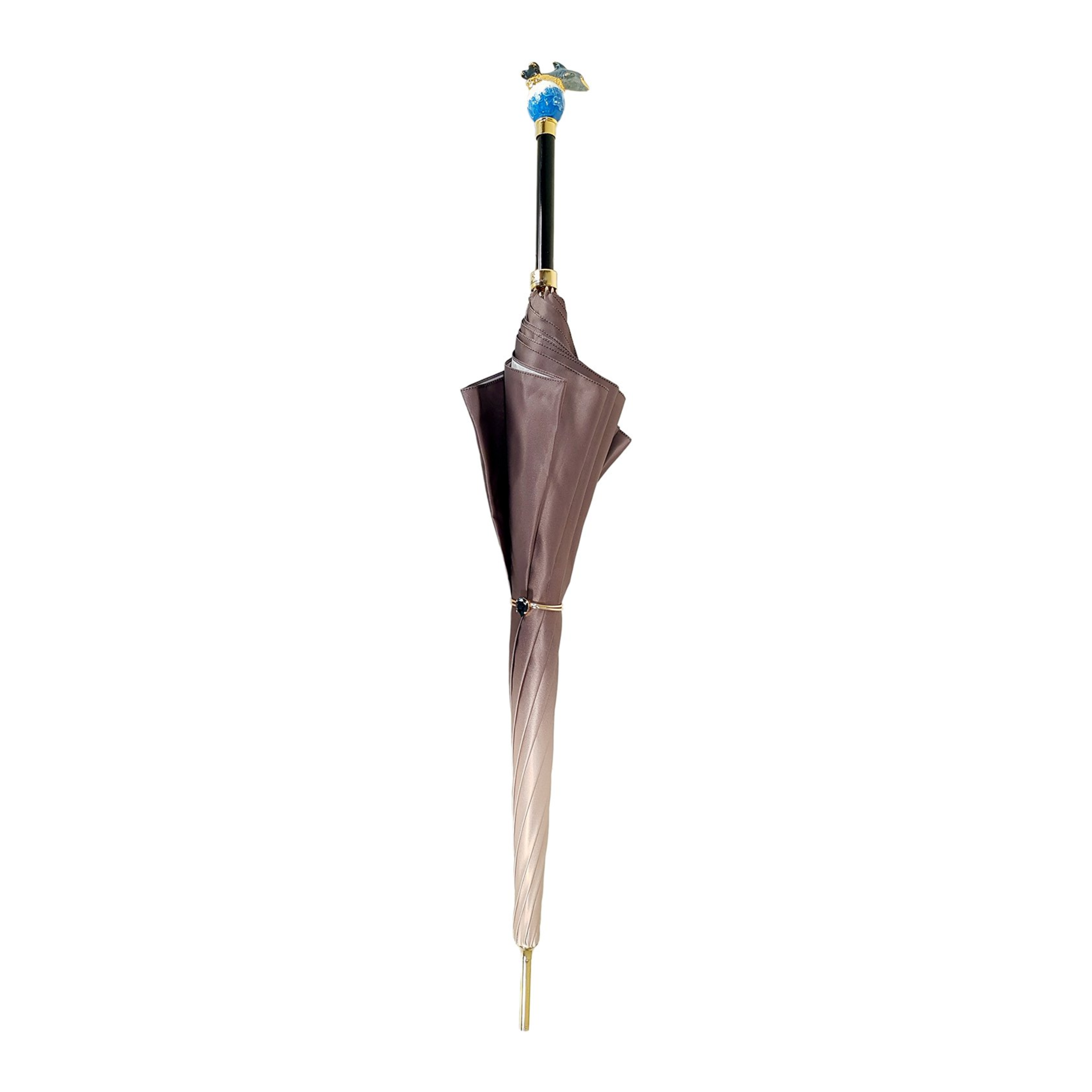 Dolphin-inspired double canopy umbrella with a blue rose interior design by Ilmarchesato, showcasing its unique pattern.