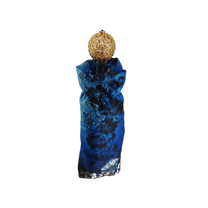 Blue floral folding umbrella with a 24K gold handle for women, featuring a compact design and vibrant flower pattern.