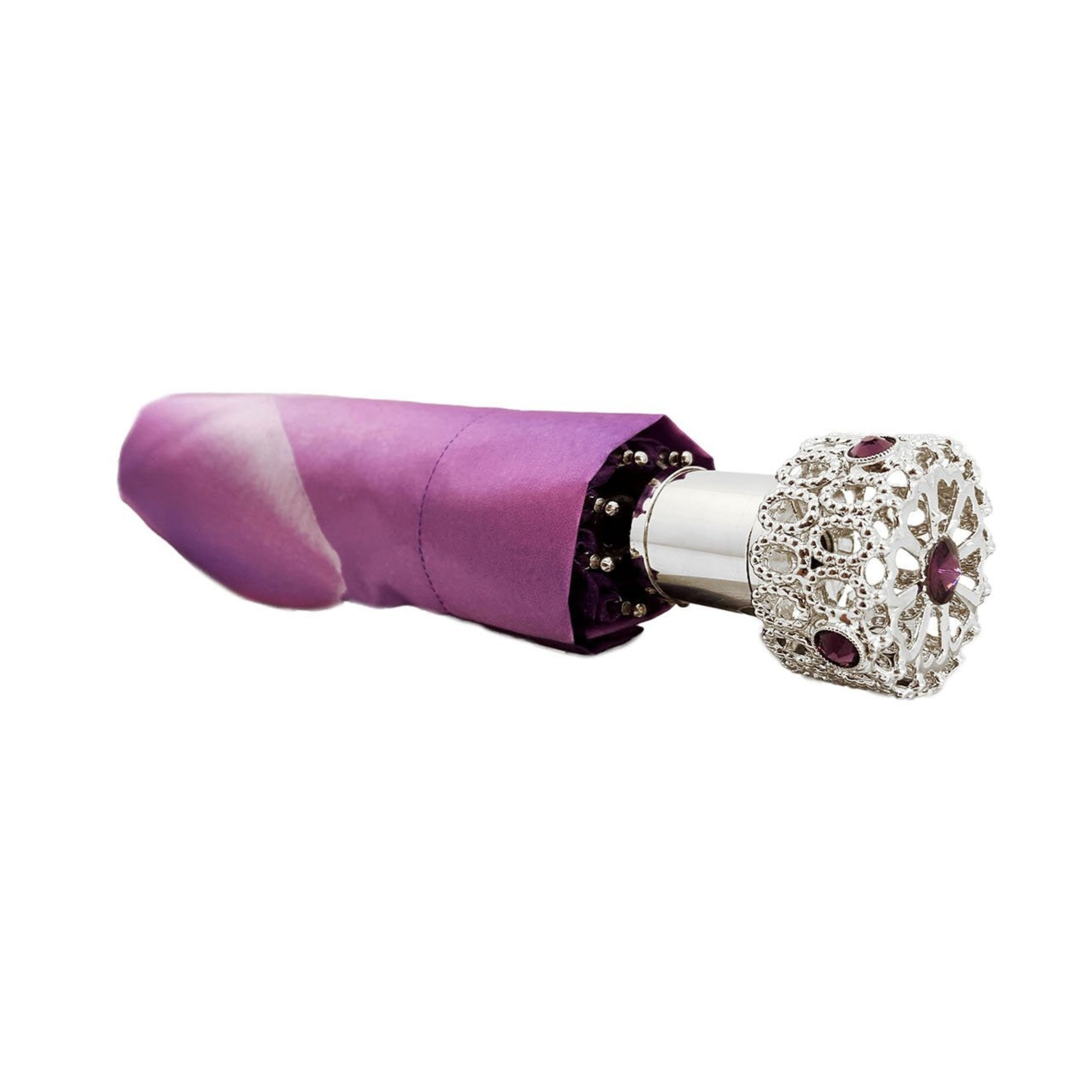 Lilac Flower Women’s Folding Umbrella with Silver-Plated Handle