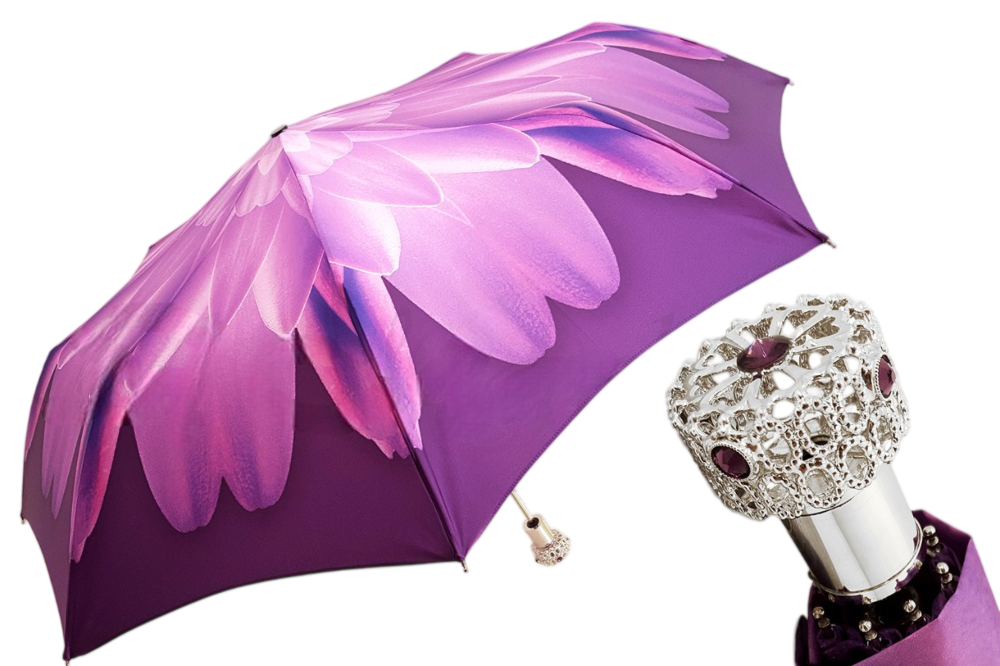 Lilac Flower Women’s Folding Umbrella with Silver-Plated Handle