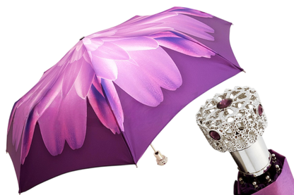 Lilac Flower Women’s Folding Umbrella with Silver-Plated Handle