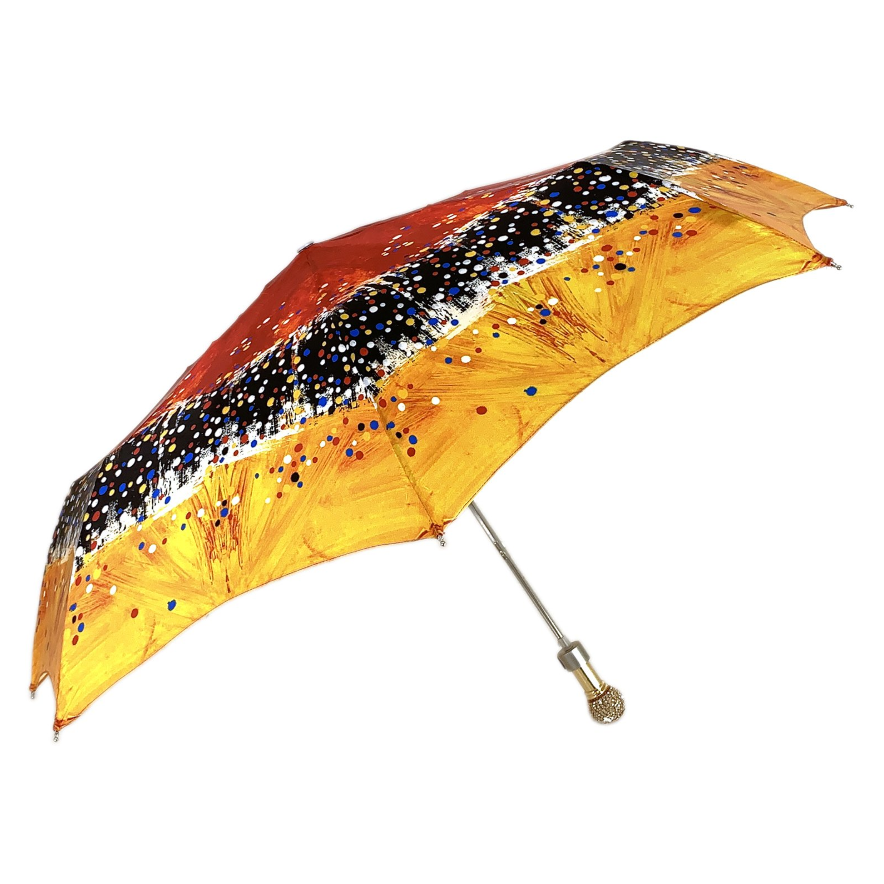 Red and Orange Women’s Folding Umbrella with 24K Gold-Plated Handle