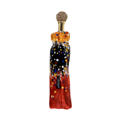 Red and Orange Women’s Folding Umbrella with 24K Gold-Plated Handle