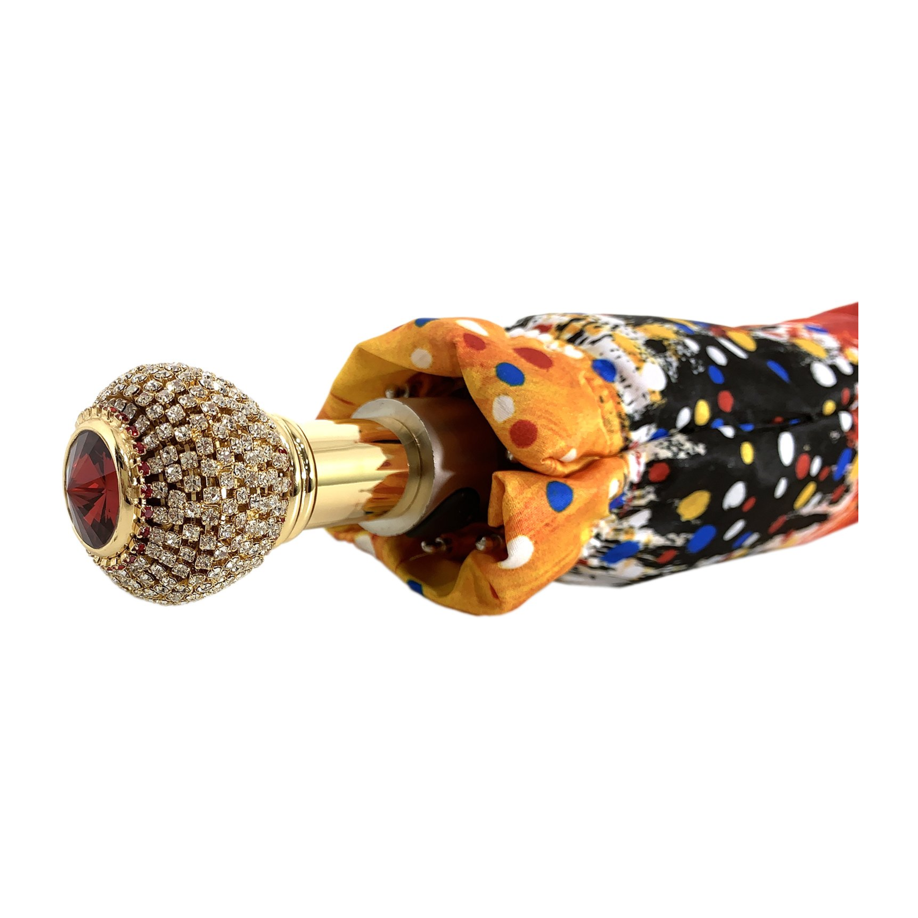 Red and Orange Women’s Folding Umbrella with 24K Gold-Plated Handle