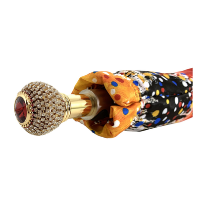 Red and Orange Women’s Folding Umbrella with 24K Gold-Plated Handle