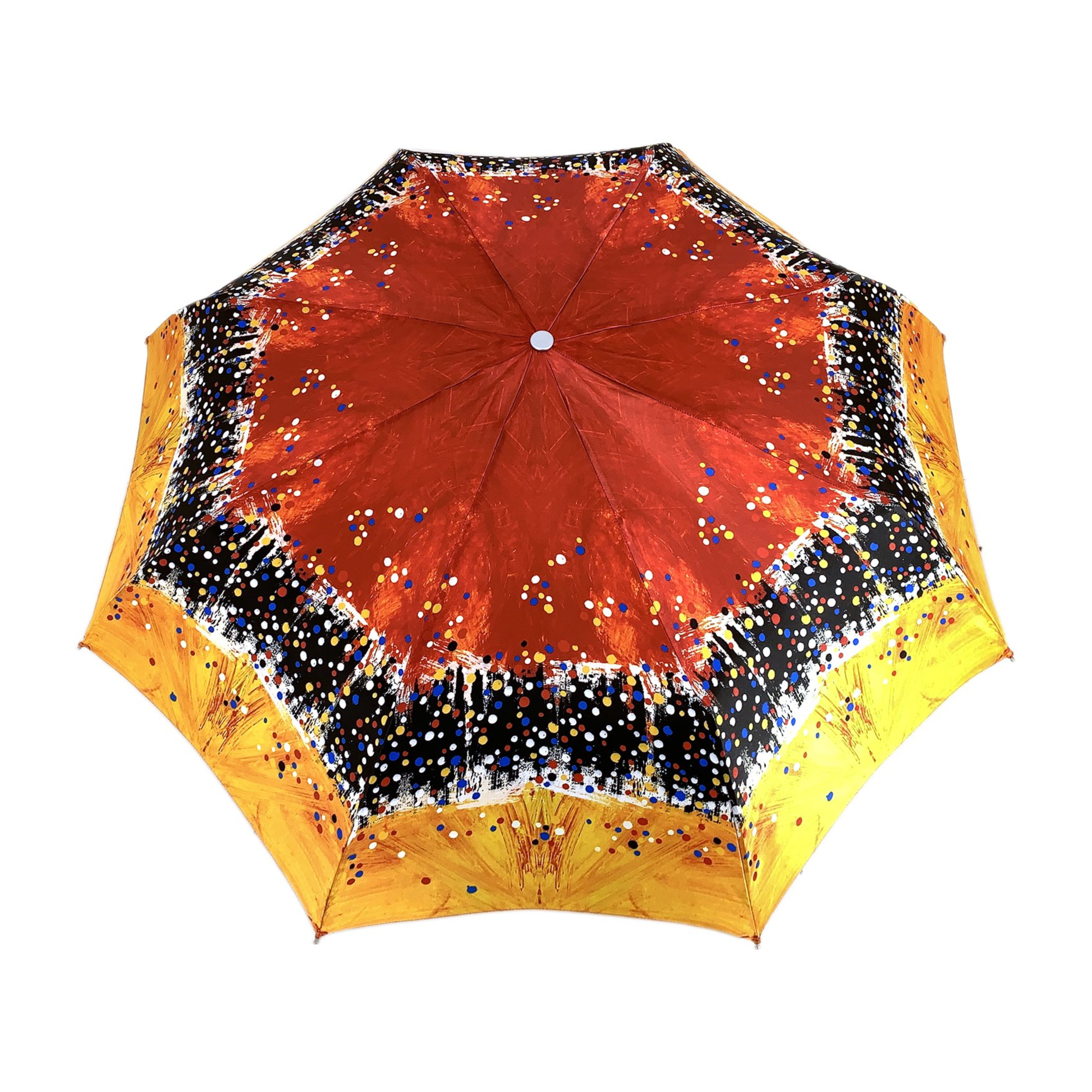 Red and Orange Women’s Folding Umbrella with 24K Gold-Plated Handle