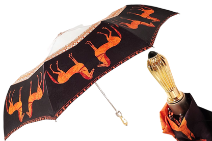 Exclusive Horses Design 24K Jeweled Handle Women’s Folding Umbrella