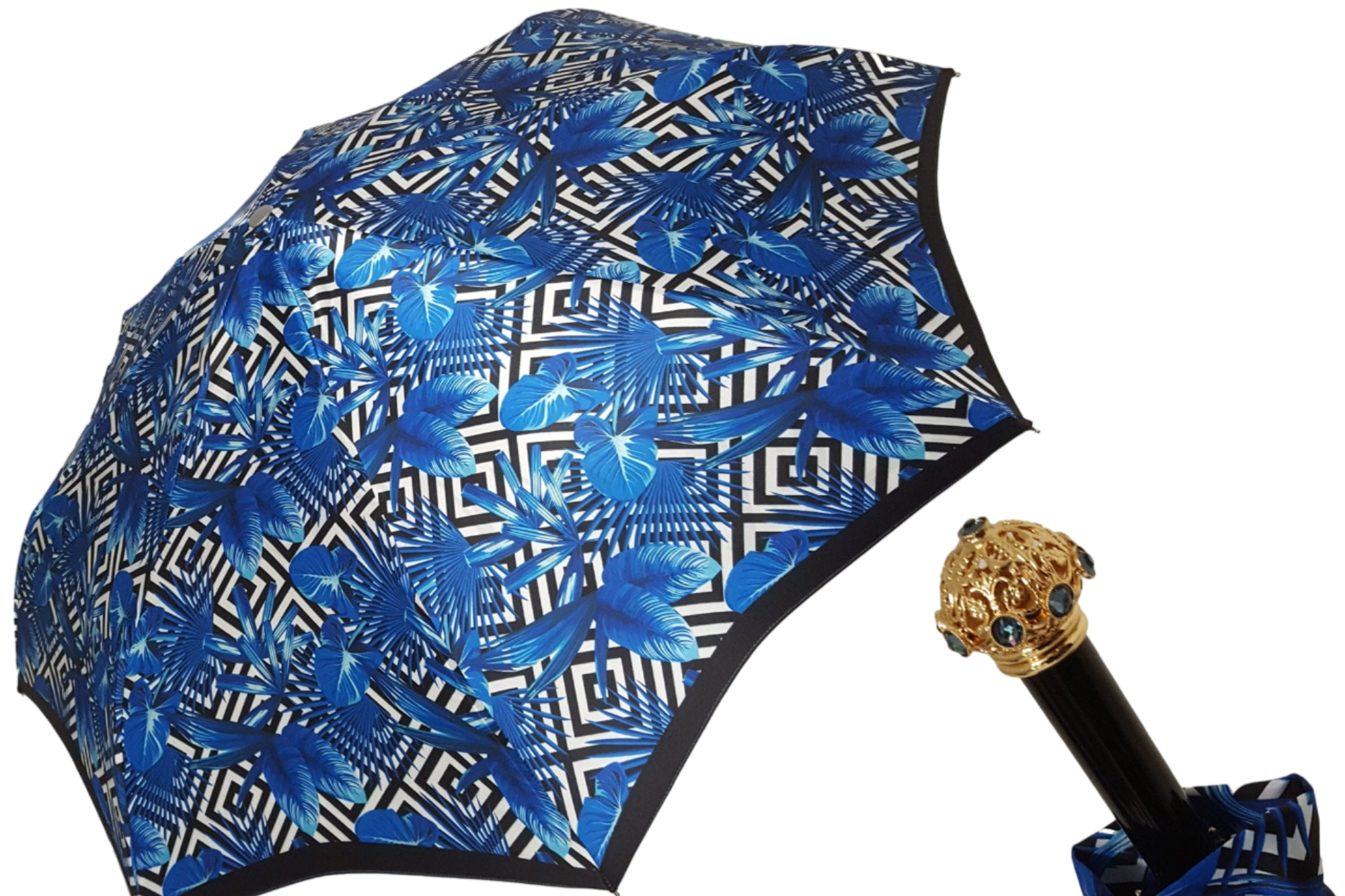 Exclusive Blue Geometric Swarovski Crystals Women’s Folding Umbrella