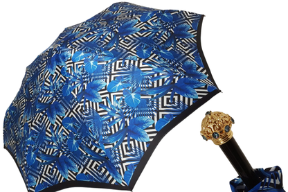 Exclusive Blue Geometric Swarovski Crystals Women’s Folding Umbrella
