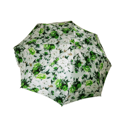 Green Floral Women’s Folding Umbrella with 24K Jeweled Handle