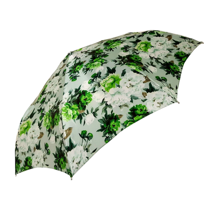 Green Floral Women’s Folding Umbrella with 24K Jeweled Handle