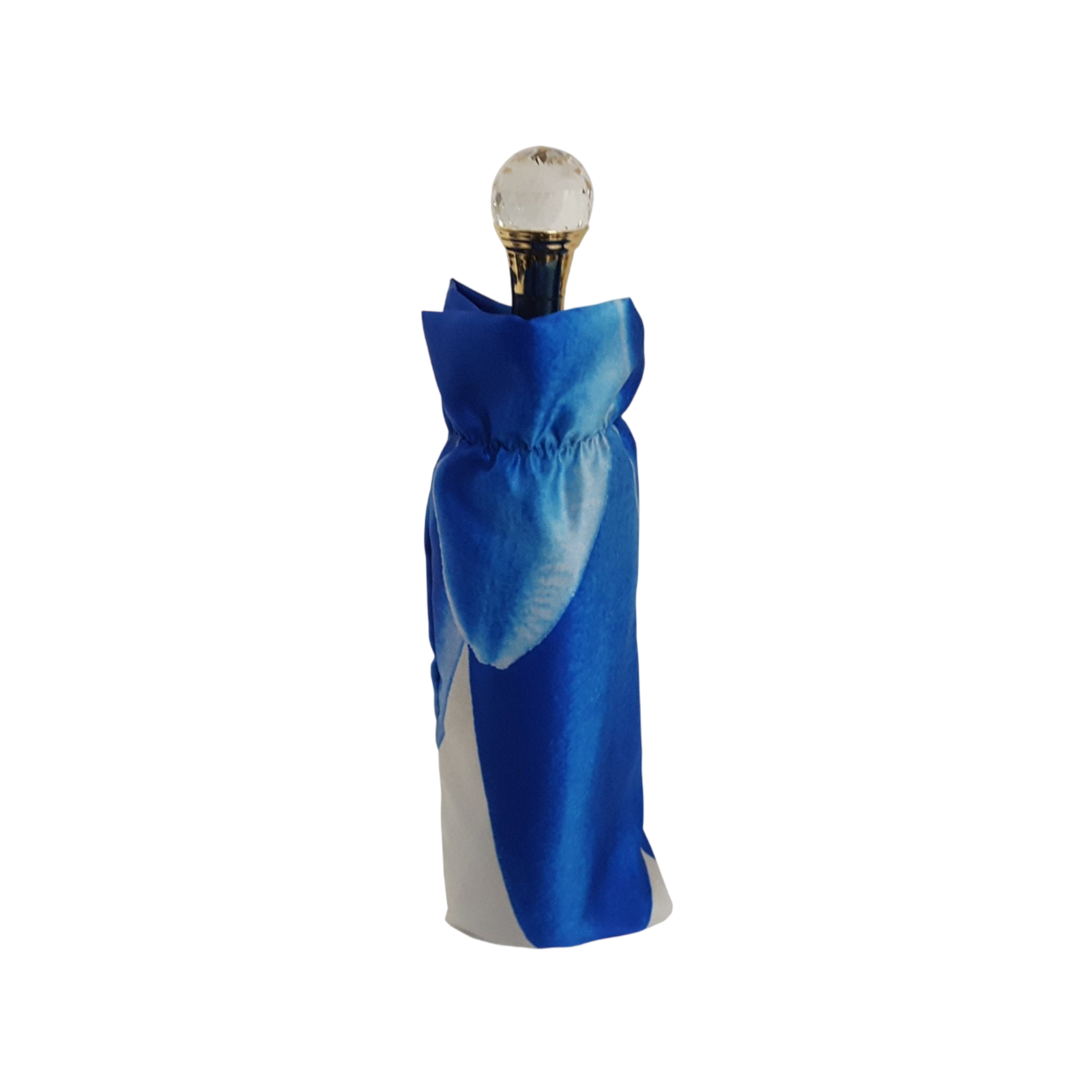 Blue Dahlia women's folding umbrella with 24K jeweled handle, compact design, and vibrant floral print by Ilmarchesato.