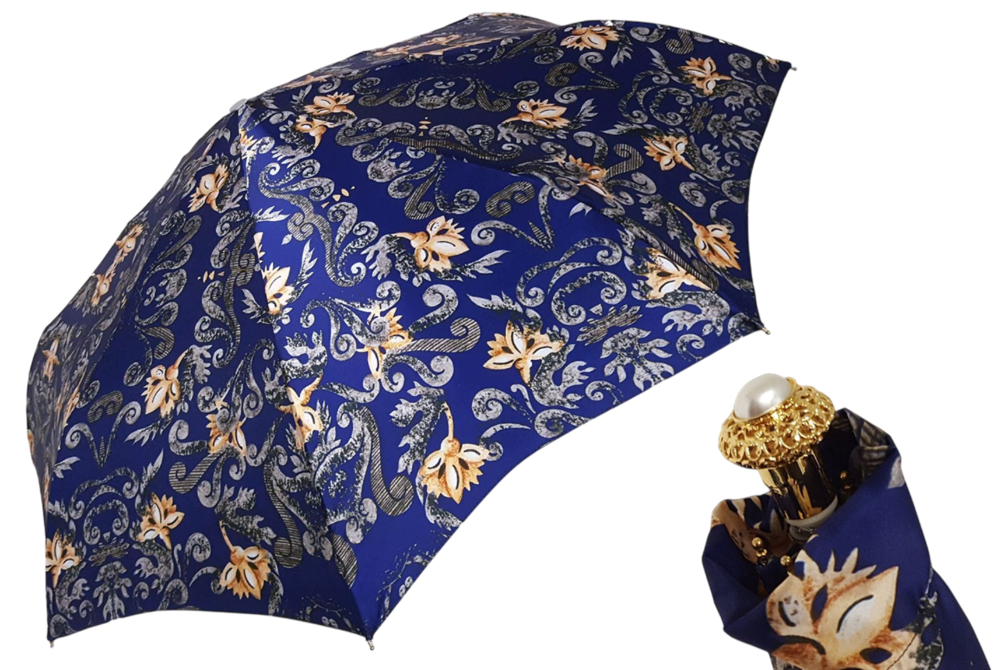 Exclusive Floral Women’s Folding Umbrella with 24K Jeweled Handle