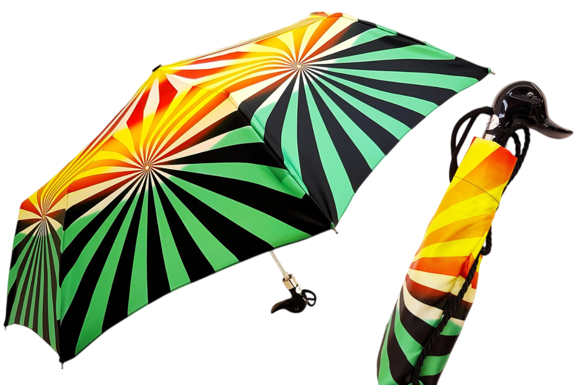 Exclusive Geometric Women’s Folding Umbrella with Black Duck Handle