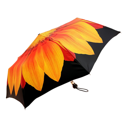 Orange Flower Women’s Folding Umbrella with Black Handle