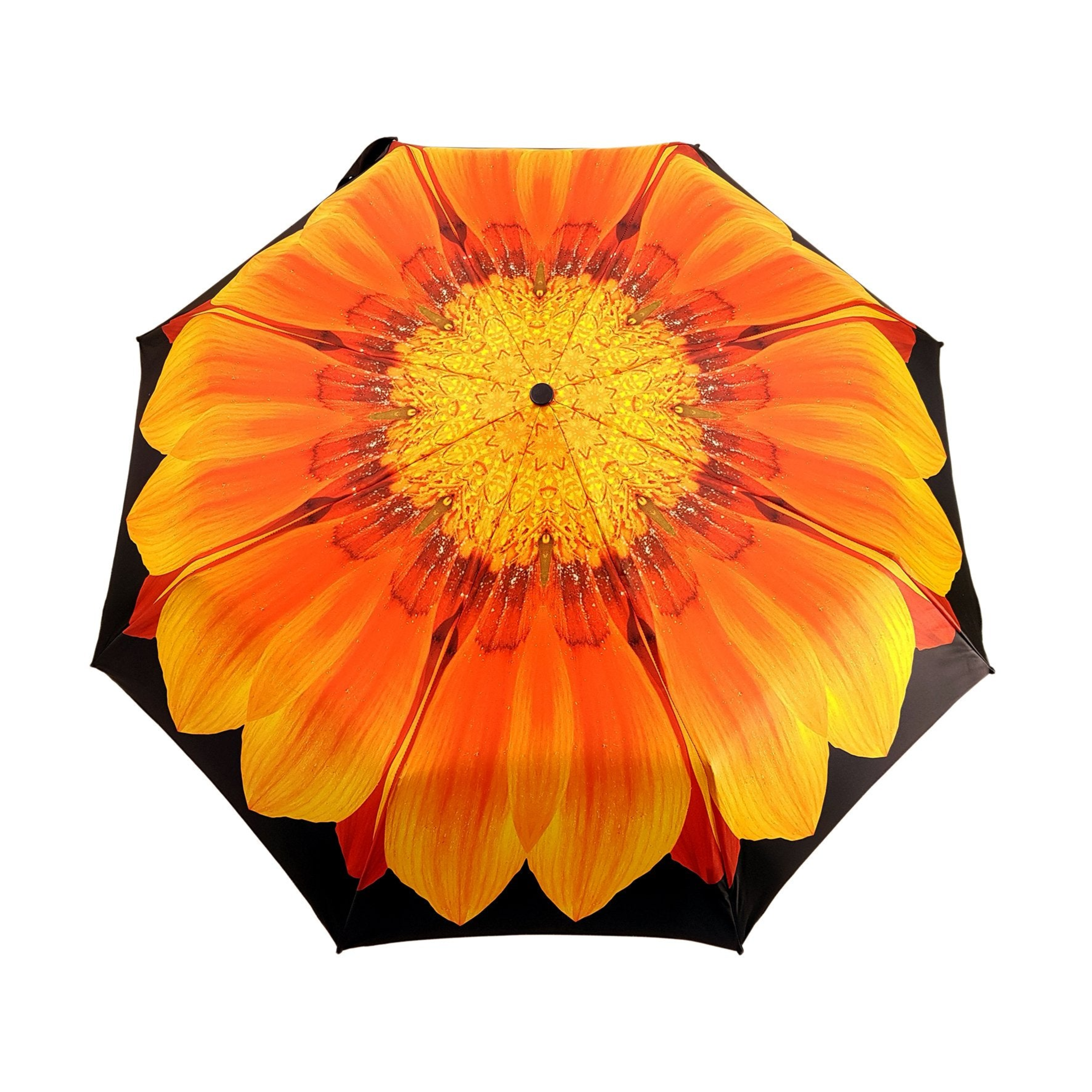 Orange Flower Women’s Folding Umbrella with Black Handle