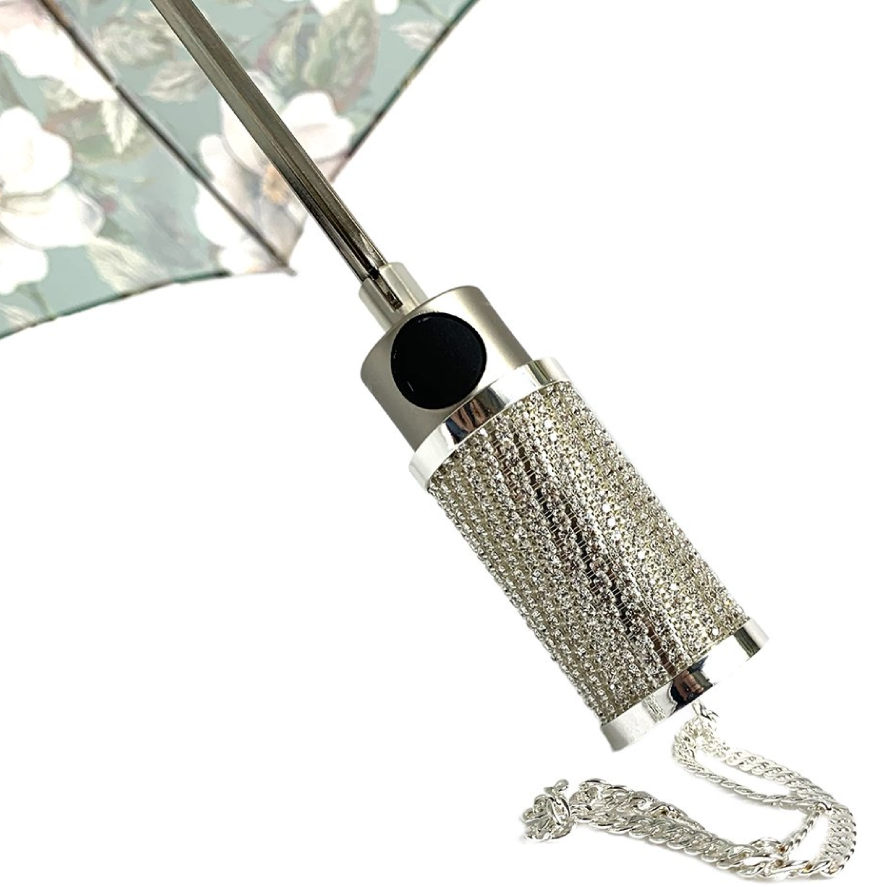 Exclusive Floral Women’s Silver-Plated Jeweled Handle Folding Umbrella