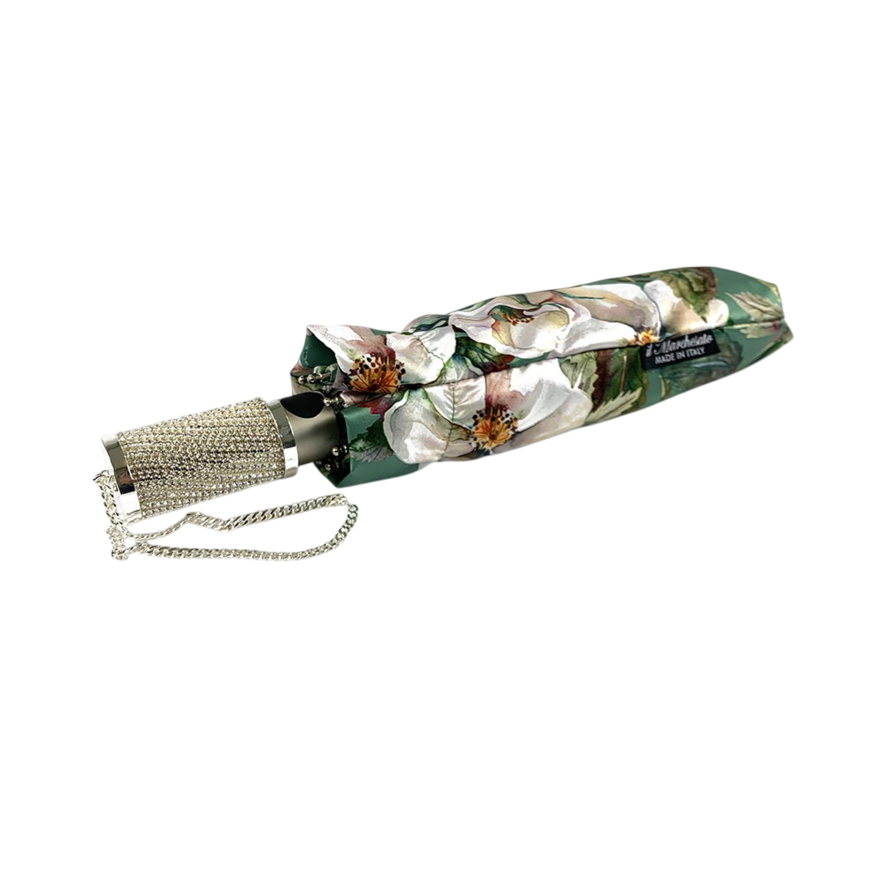 Exclusive Floral Women’s Silver-Plated Jeweled Handle Folding Umbrella