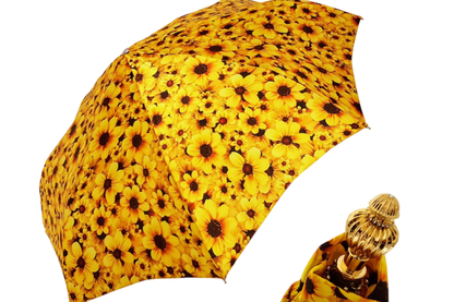 Yellow Floral Women’s Folding Umbrella with 24K Jeweled Handle