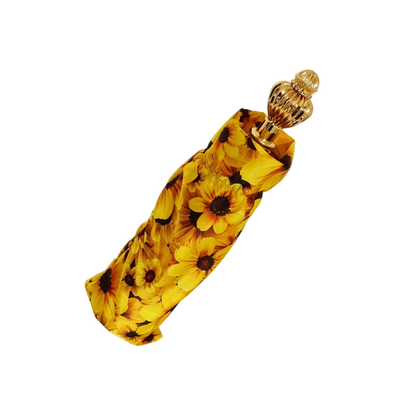 Yellow Floral Women’s Folding Umbrella with 24K Jeweled Handle