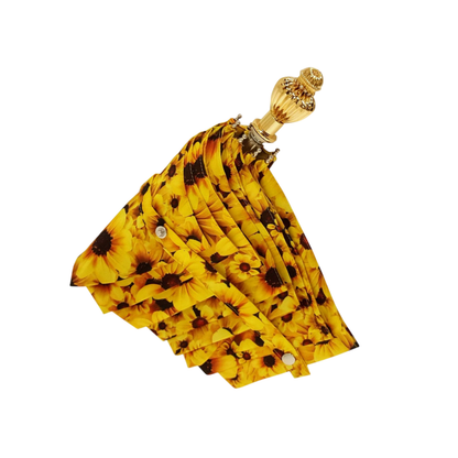 Yellow Floral Women’s Folding Umbrella with 24K Jeweled Handle
