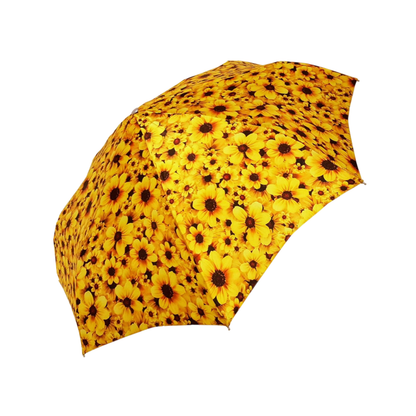 Yellow Floral Women’s Folding Umbrella with 24K Jeweled Handle