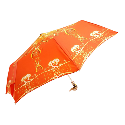Orange Women’s Folding Umbrella with Gold Transparent Duck Handle