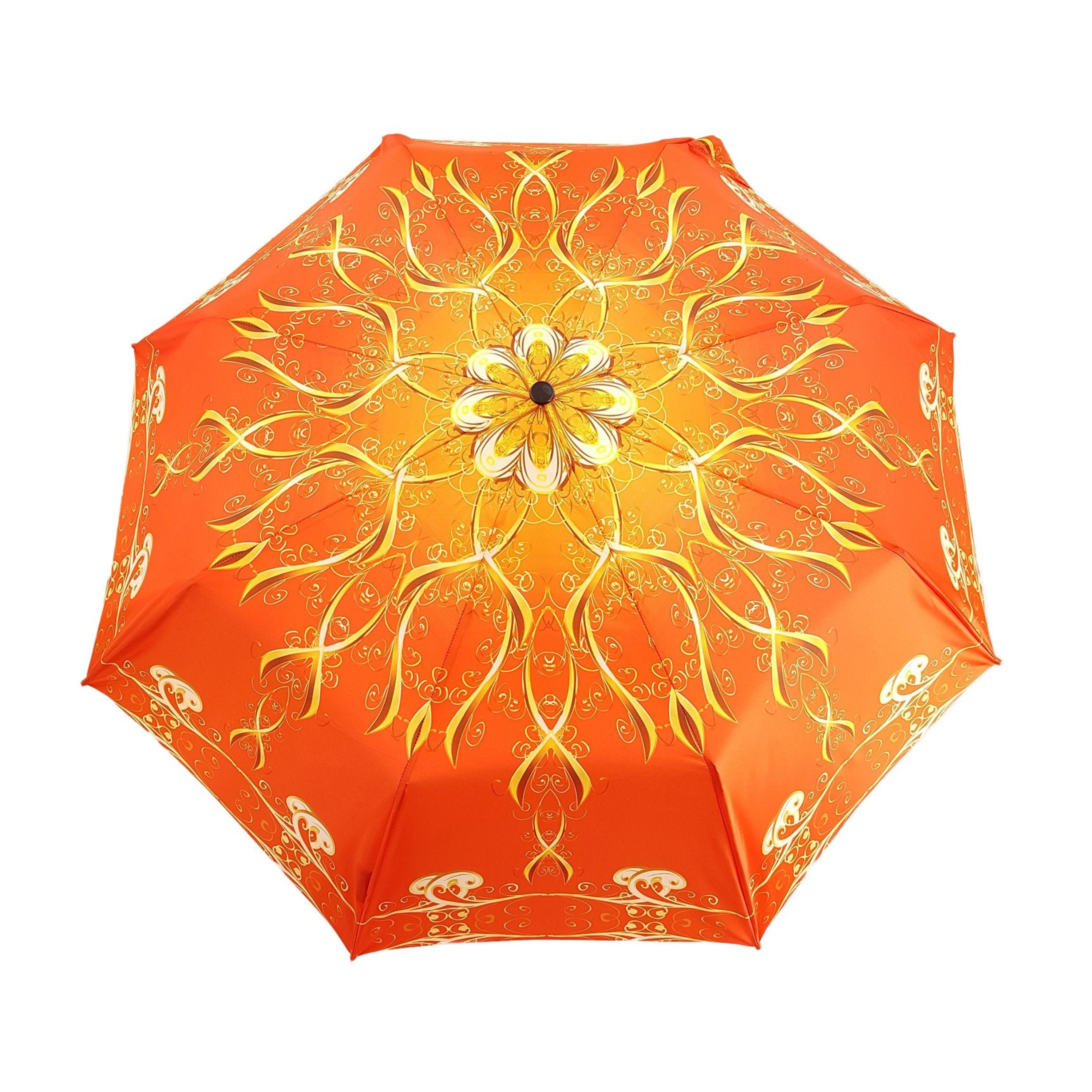 Orange Women’s Folding Umbrella with Gold Transparent Duck Handle