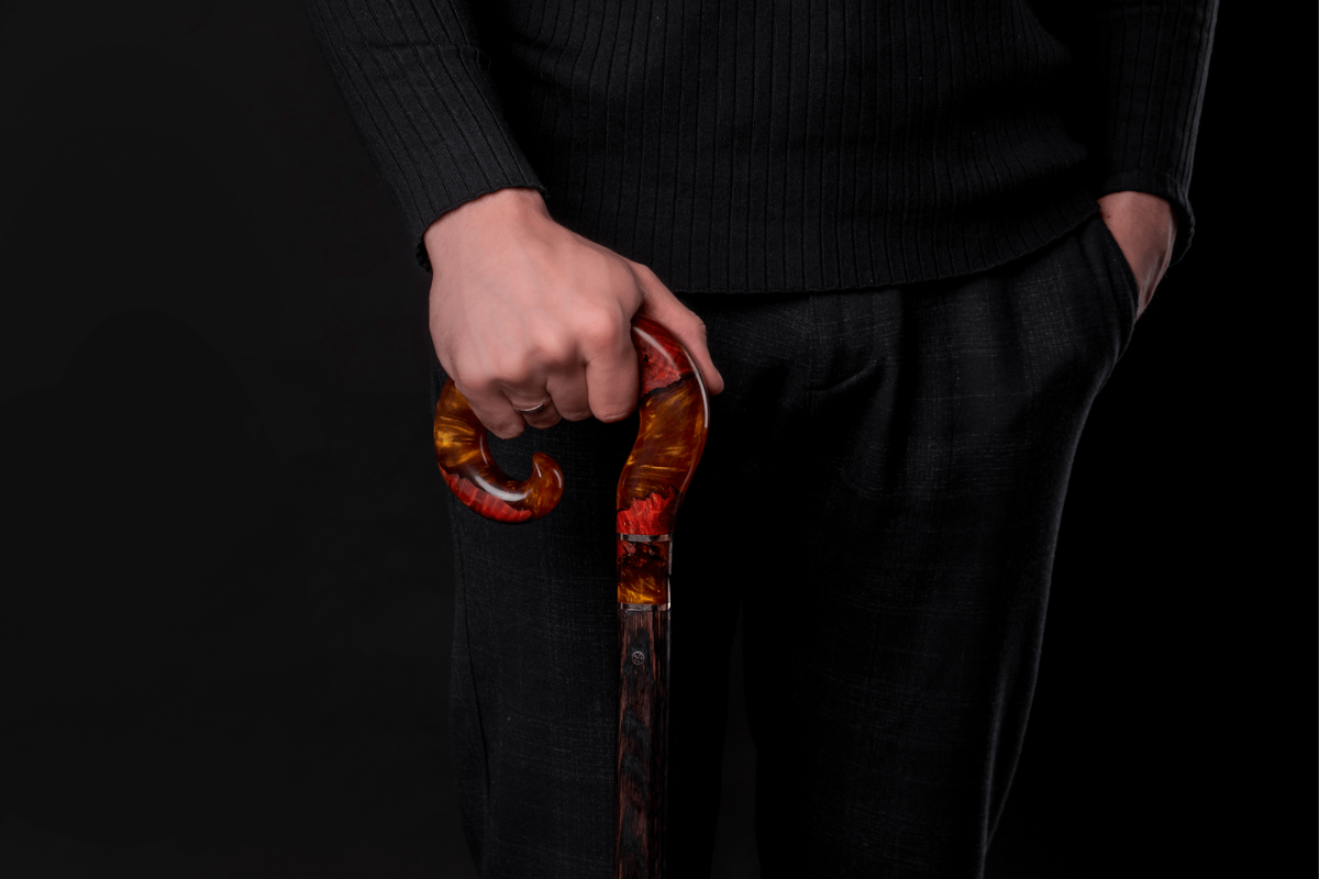 Red Mountain Handmade Walking Cane by ARTWalkingSticks with a custom unique design and ergonomic handle.