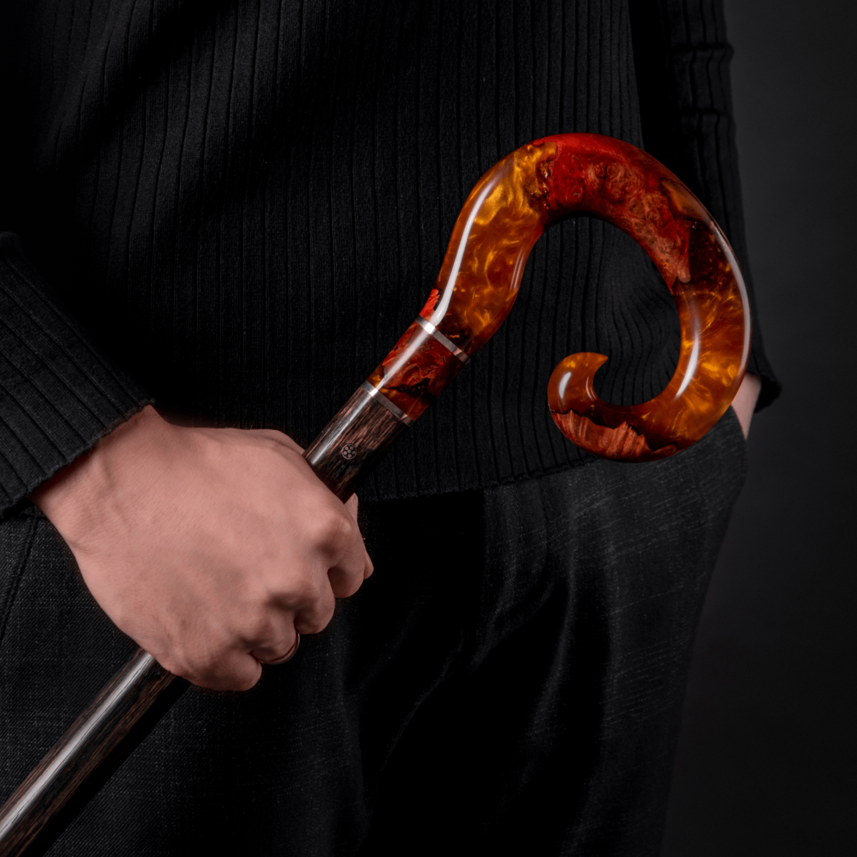Red Mountain Handmade Walking Cane by ARTWalkingSticks featuring a custom unique design with a polished wooden finish.