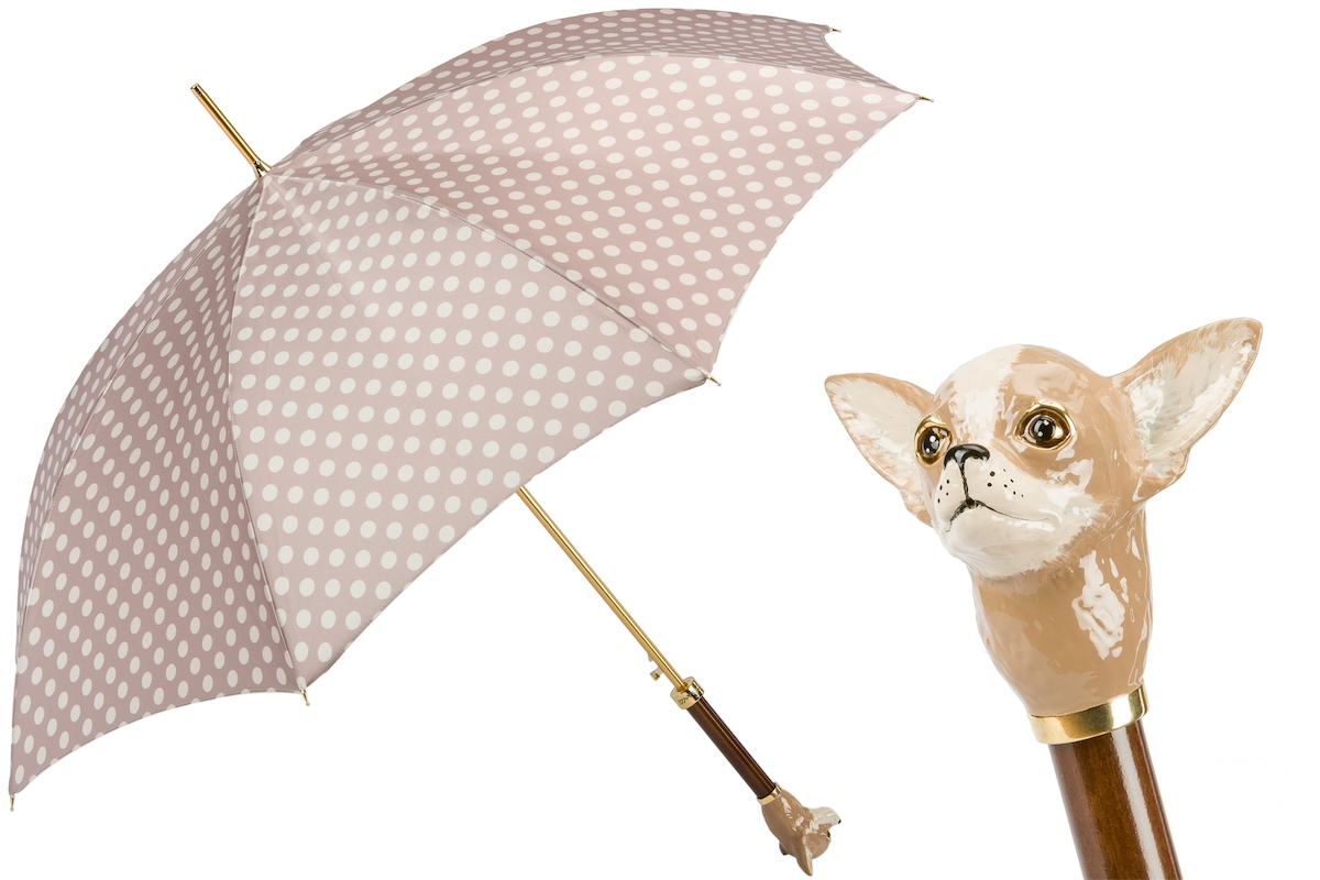 Automatic Opening Umbrella – Chihuahua Dots Patterned Rain Umbrella with Brass Handle