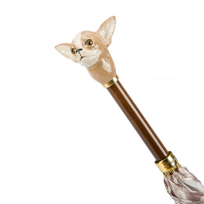 Automatic Opening Umbrella – Chihuahua Dots Patterned Rain Umbrella with Brass Handle