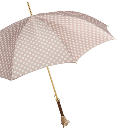 Automatic Opening Umbrella – Chihuahua Dots Patterned Rain Umbrella with Brass Handle