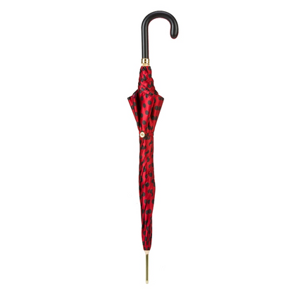 Automatic Leather Umbrella – Red & Black Polka Dot, Handmade Italian Rain Shield