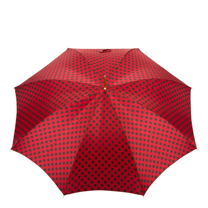 Automatic Leather Umbrella – Red & Black Polka Dot, Handmade Italian Rain Shield