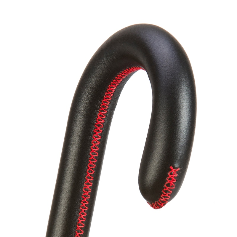 Automatic Leather Umbrella – Red & Black Polka Dot, Handmade Italian Rain Shield