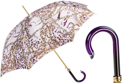 Automatic Opening Umbrella – Stylish Purple Chains Print Rain Umbrella with Comfortable Handle