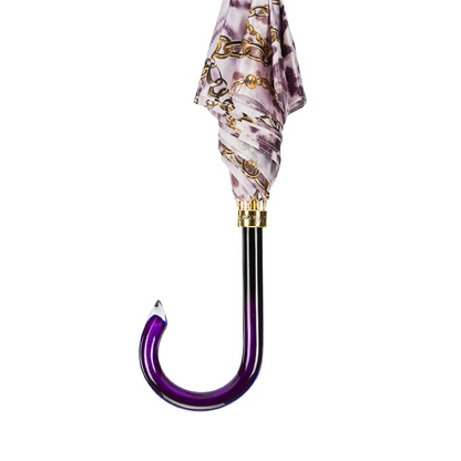 Automatic Opening Umbrella – Stylish Purple Chains Print Rain Umbrella with Comfortable Handle