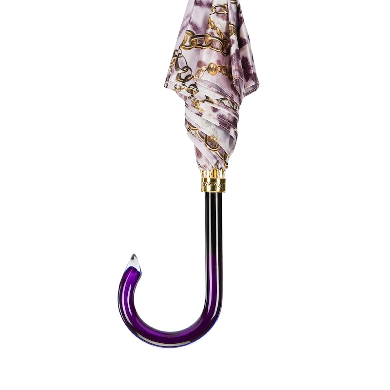 Automatic Opening Umbrella – Stylish Purple Chains Print Rain Umbrella with Comfortable Handle