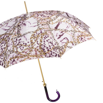 Automatic Opening Umbrella – Stylish Purple Chains Print Rain Umbrella with Comfortable Handle