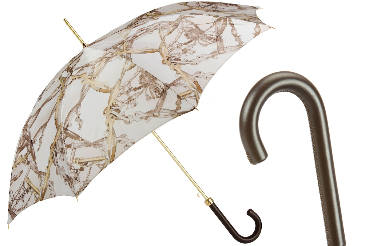 Bridles Print Umbrella – Automatic Opening | Leather Handle, Handmade Italian Gift